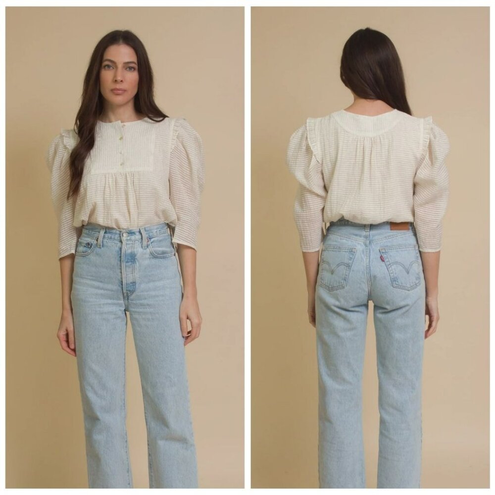 Current Air Puff Sleeve Cream Magnolia Blouse